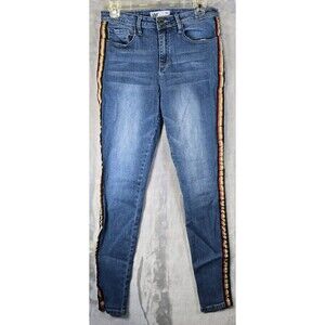 YMI Womens Juniors 7 Blue Skinny Side Stripe Stretch Denim Jeans Y2K Hippie 90s